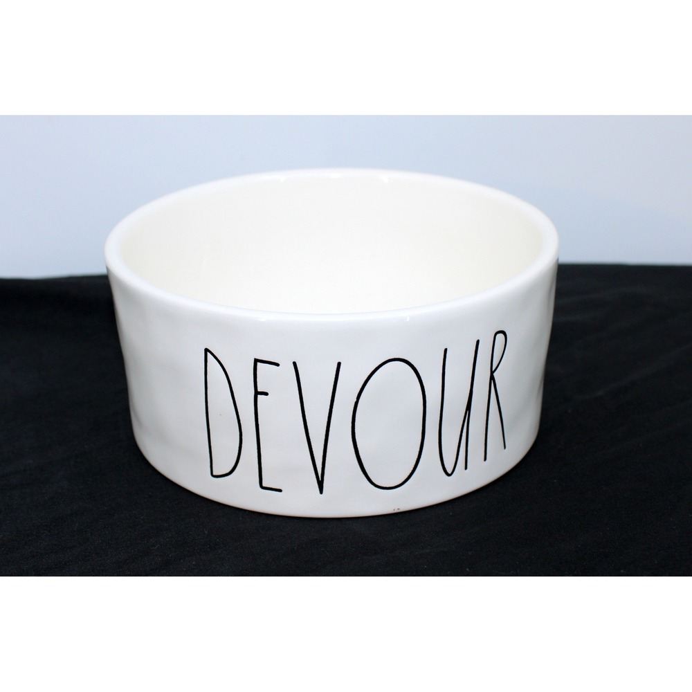 Rae Dunn DEVOUR Large White Ceramic Pet Dog Bowl Artisan Collection by Magenta